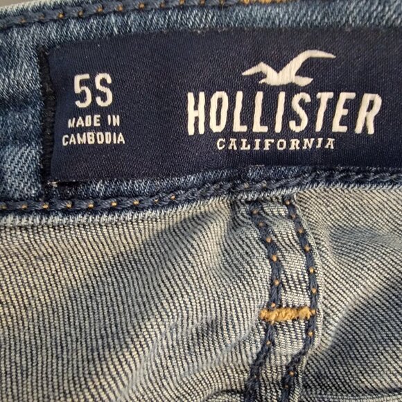 Hollister Distressed Jeans Size 5S/27 Stretch Medium Wash Denim Raw Hem Ultra Hi - Picture 7 of 10